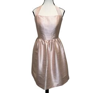 Alfred Sung Style D480 Romantic Halter Cocktail Dress Pearl Pink Shantung Size 8